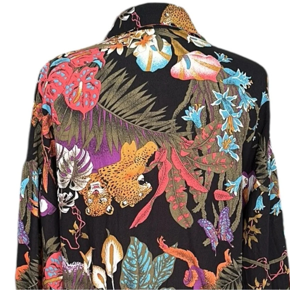 PEPALOVES Bohemian Tropical Button Up Shirt Black Whimsical Butterflies Large - Picture 8 of 16